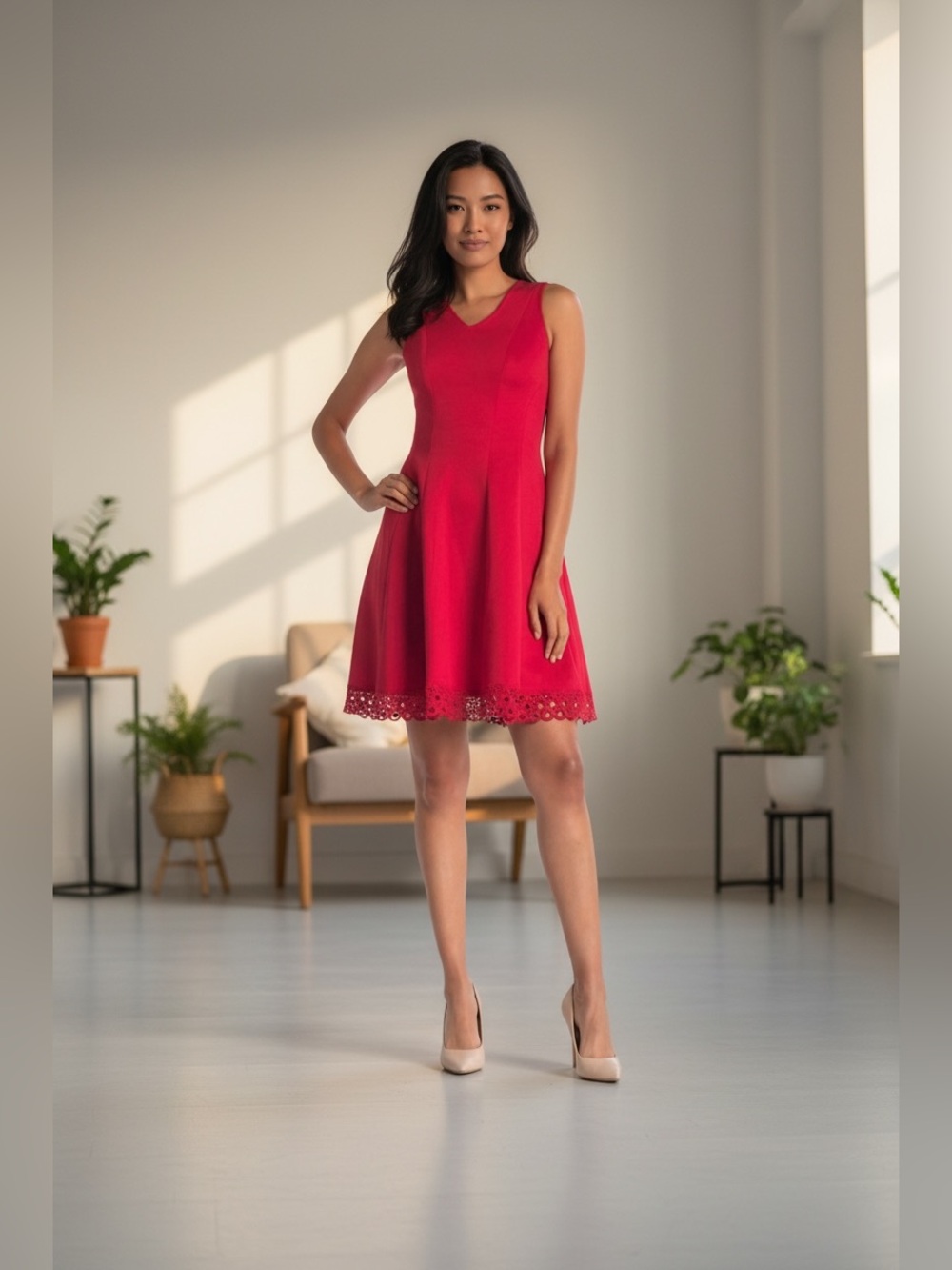 Donna Ricco V- Neck Fit & Flare Dress